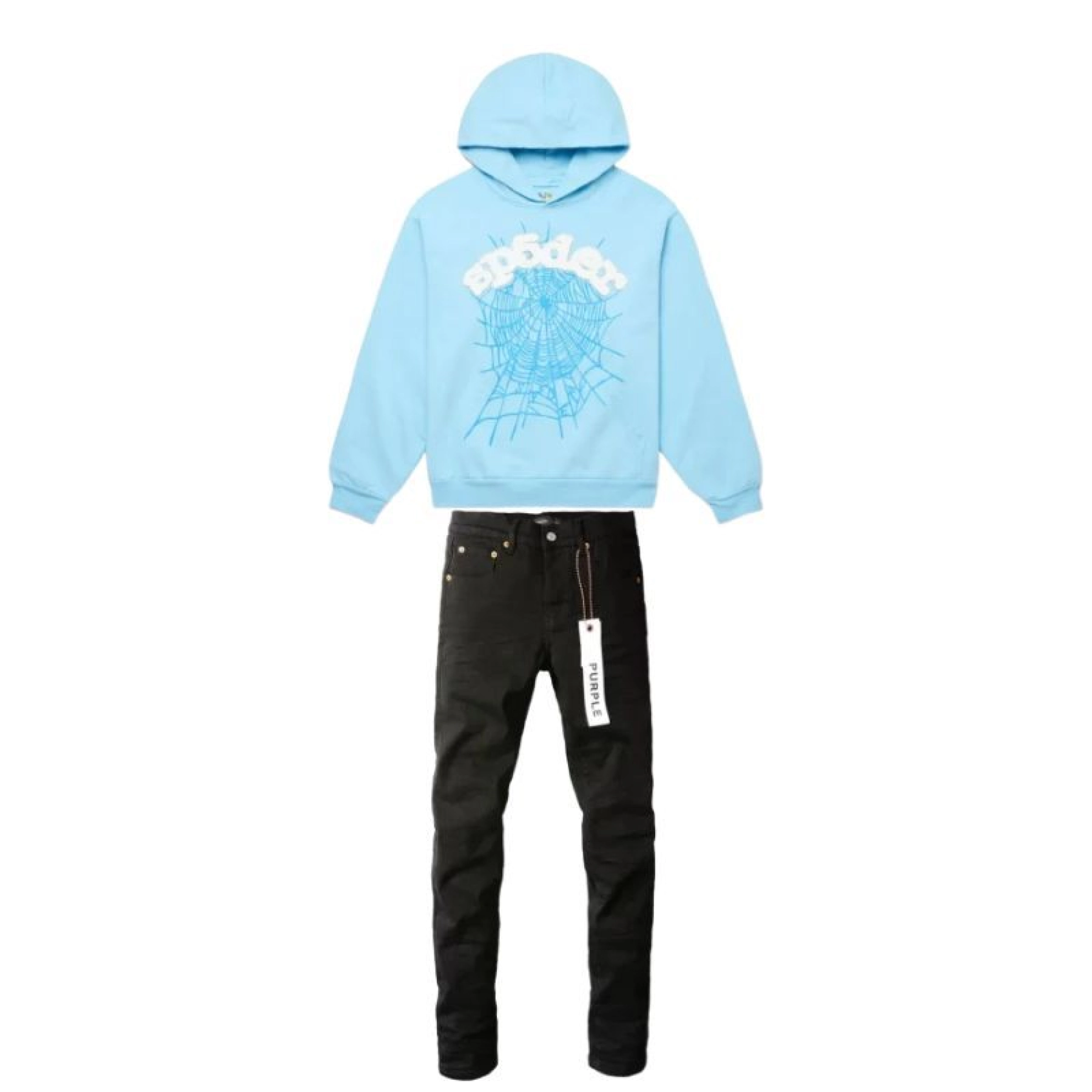 Sp5der Hoodie Sky Blue + Purple Brand Men Jeans
