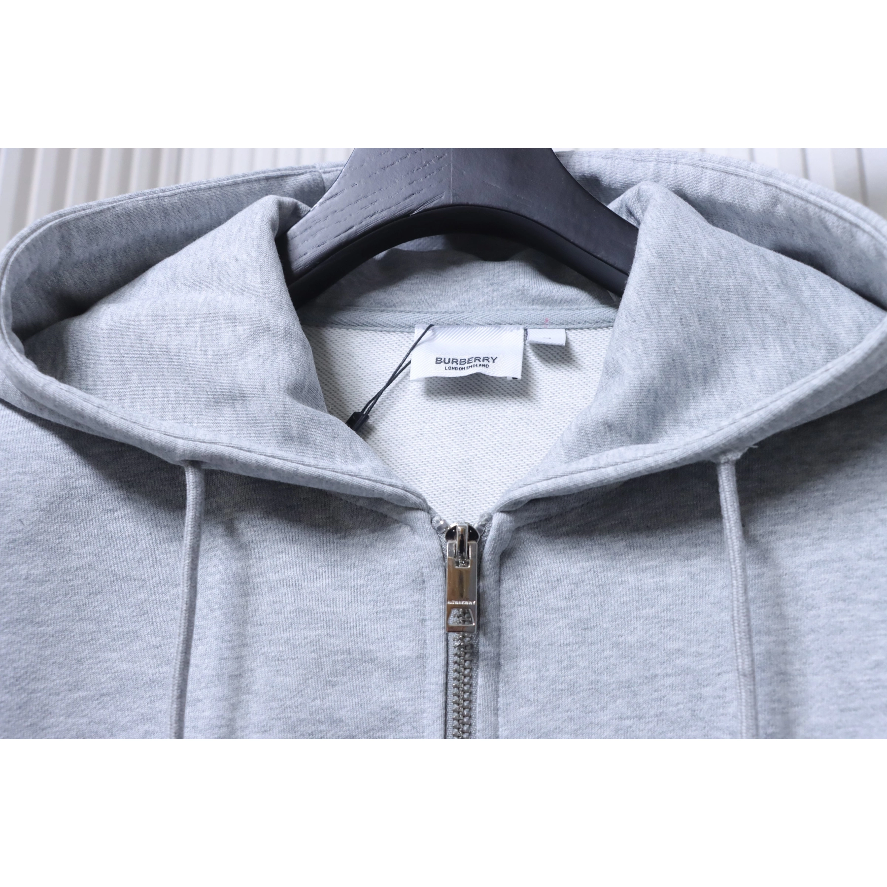 Burberry Zip-Up Hooded Jacket Side Check Print Panel Detai Grey