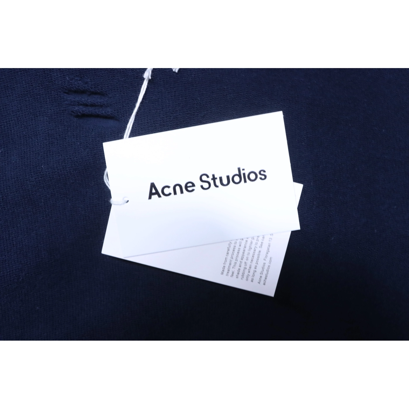 Acne Studios Distressed Crewneck Hoodie with Patch Navy Blue
