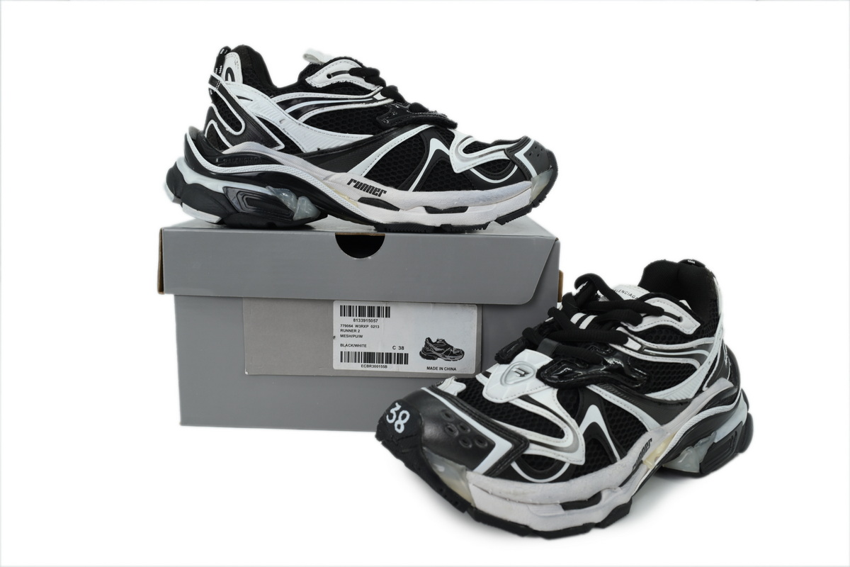 Balenciaga Runner Sneaker Black White 779064 W3RXP 0213