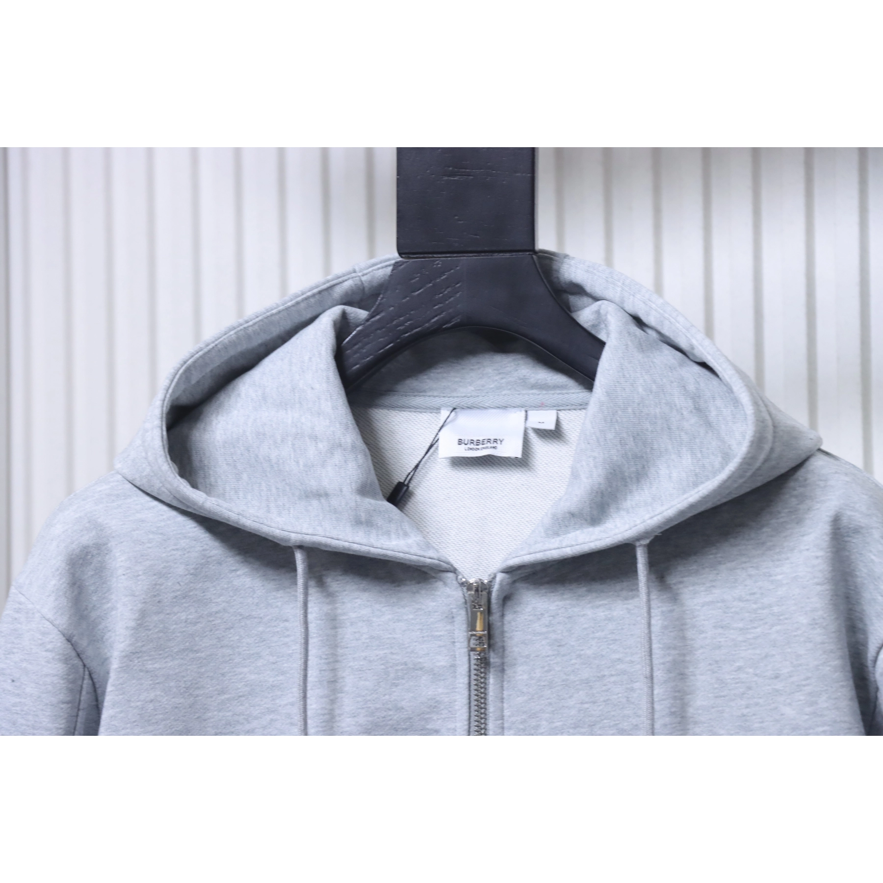 Burberry Zip-Up Hooded Jacket Side Check Print Panel Detai Grey