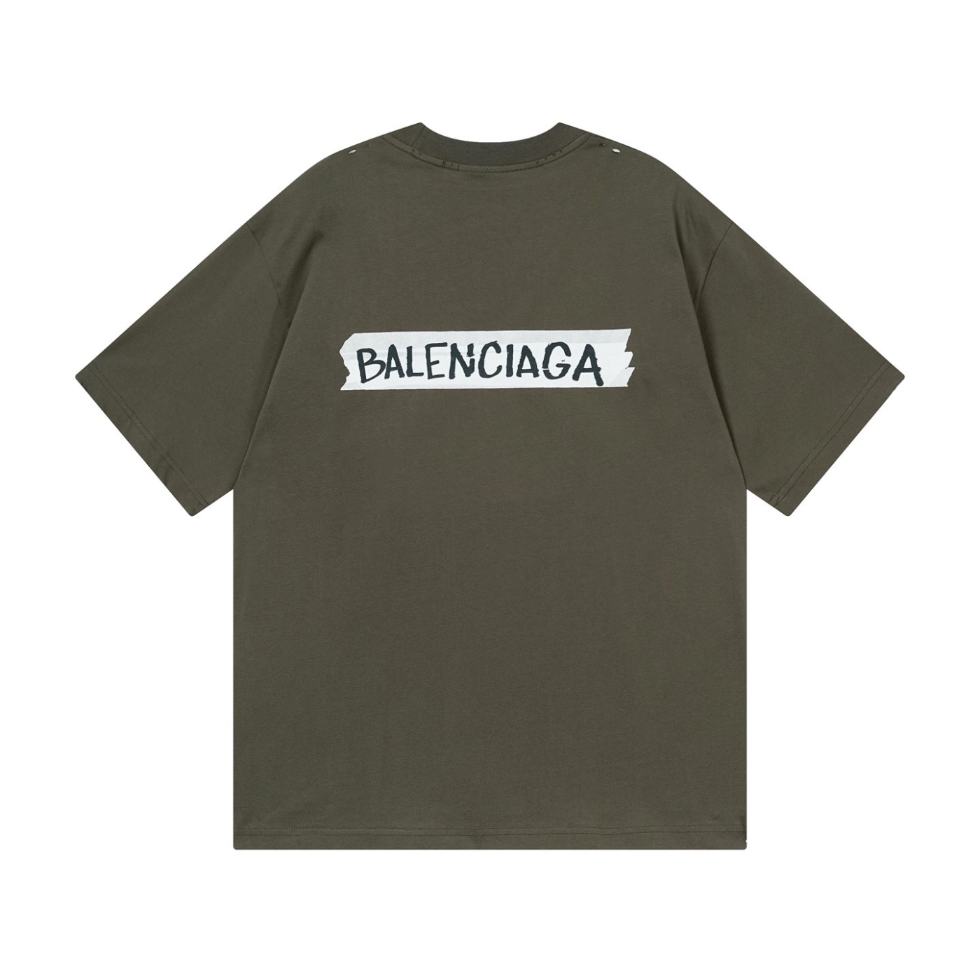 Balenciaga Masking Tape Printed Washed Distressed T-shirt Black/White/Olive Green