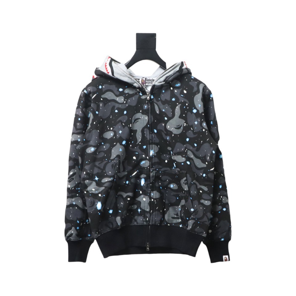 BAPE Space Camo Shark WGM Full-Zip Hoodie Black Glowing