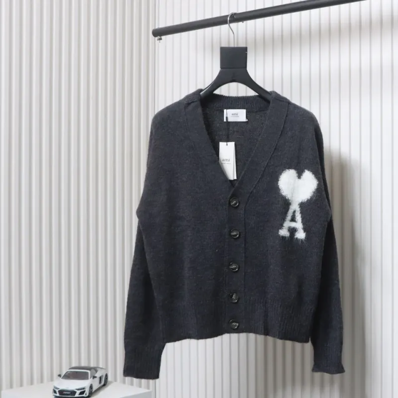 AMI Paris Ami de Coeur Cardigan Dark Grey