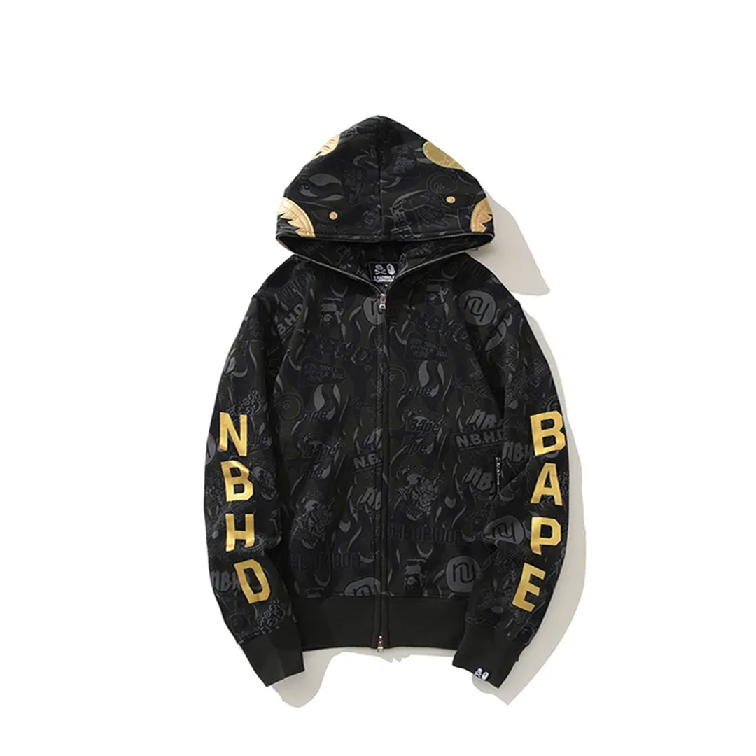 BAPE x NBHD Skull Black and Gold Hoodie