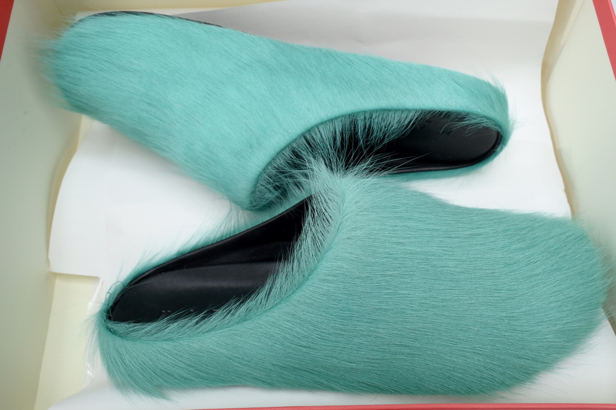 Marni Loafers Long-hair Calfskin Fussbett Sabot Light Green Slippers
