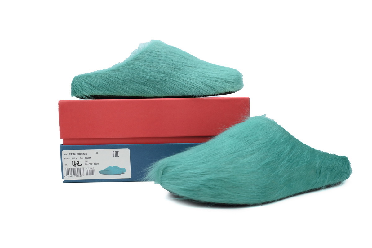 Marni Loafers Long-hair Calfskin Fussbett Sabot Light Green Slippers
