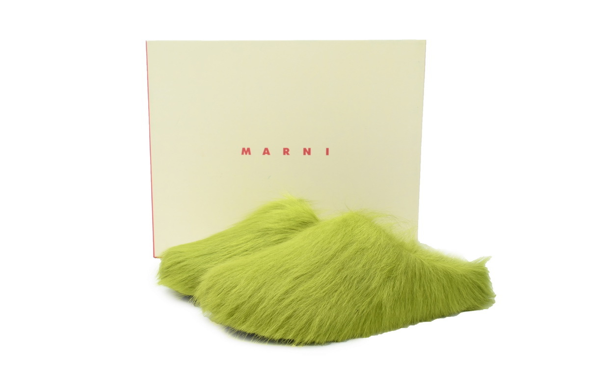 Marni Loafers Long-hair Calfskin Fussbett Sabot Green Slippers
