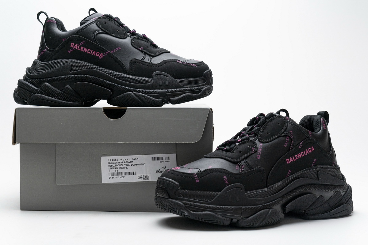 Balenciaga Triple S Letter Black Pink 524039 W2FA1 7635