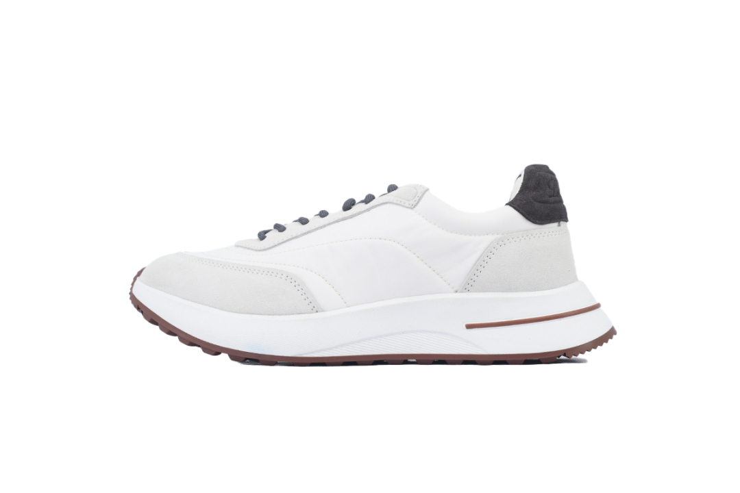 Loro Piana Week End Walk Suede-Trimmed Shell Sneakers White