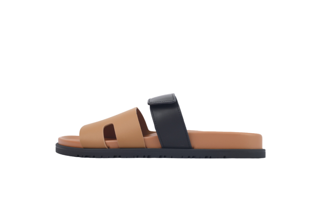Hermes Calfskin Chypre Sandals Khaki Black
