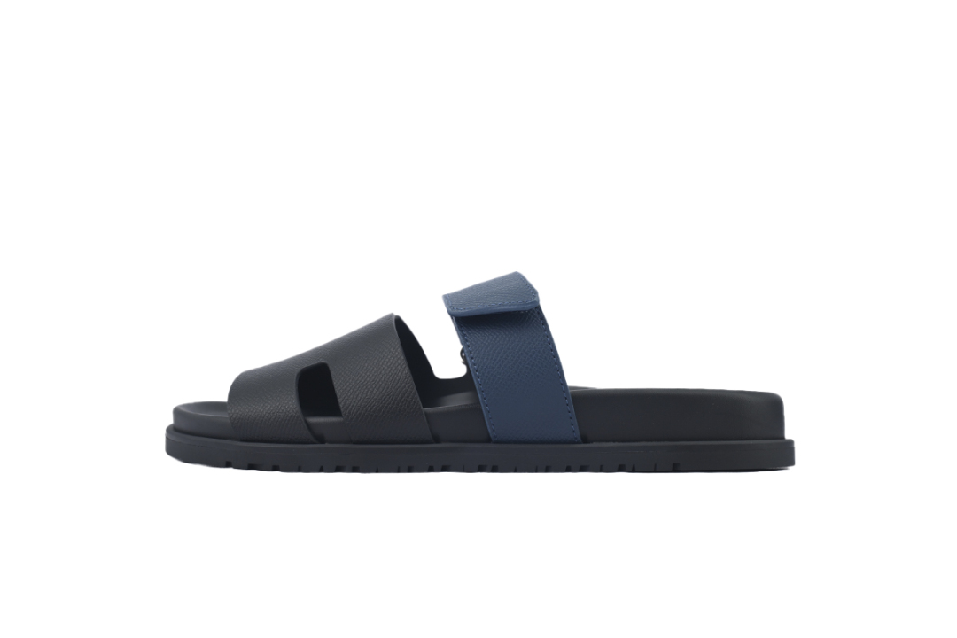 Hermes Calfskin Chypre Sandals Black Blue