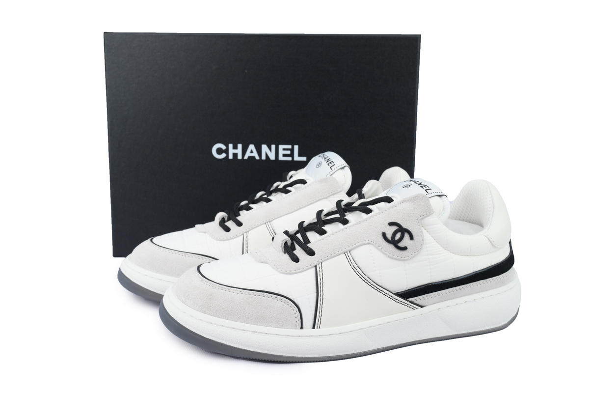 Chanel Suede Calfskin White Light Grey Low Top Sneakers