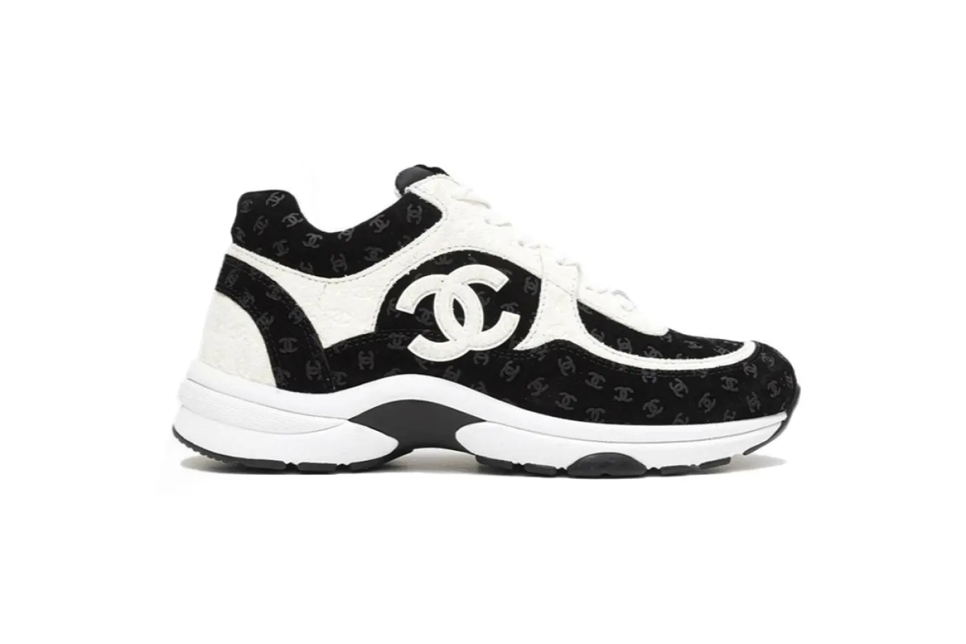 Chanel CC Embossed Logo Black White Suede