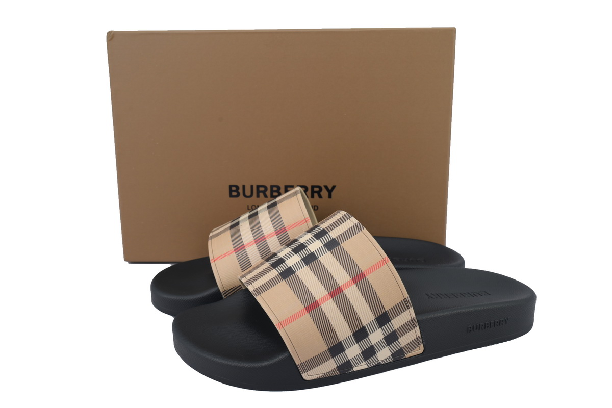 Burberry Check Slides Khaki