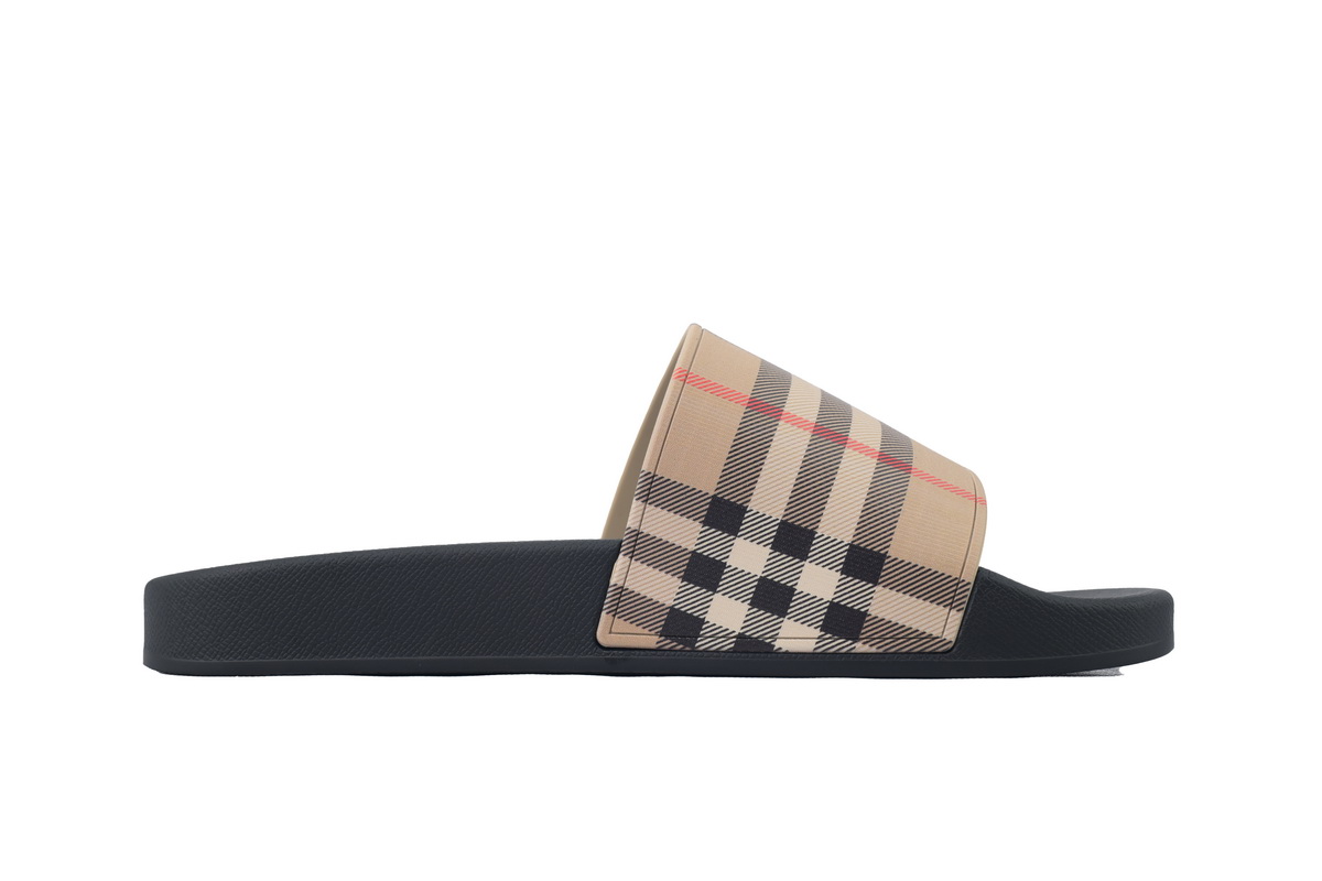 Burberry Check Slides Khaki