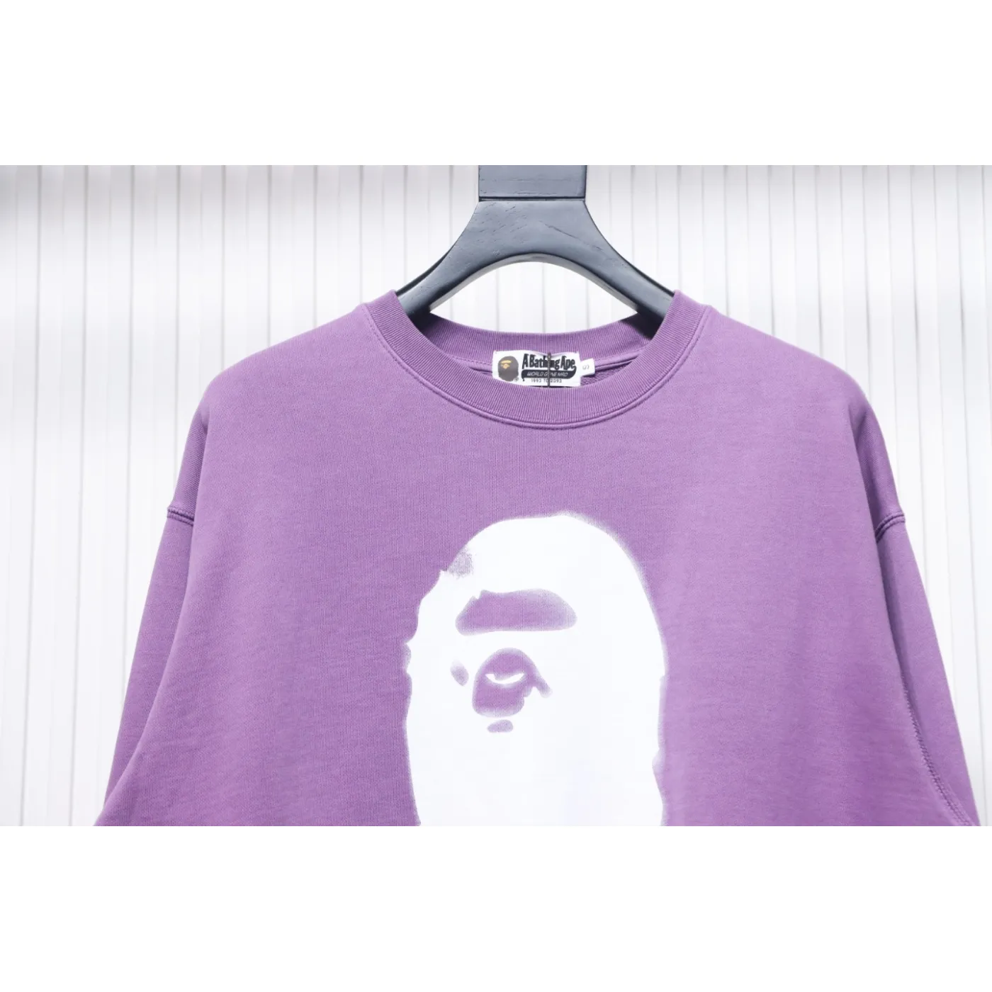 Bape Back Logo Lettering Ape Head Print Sweatshirt Purple White