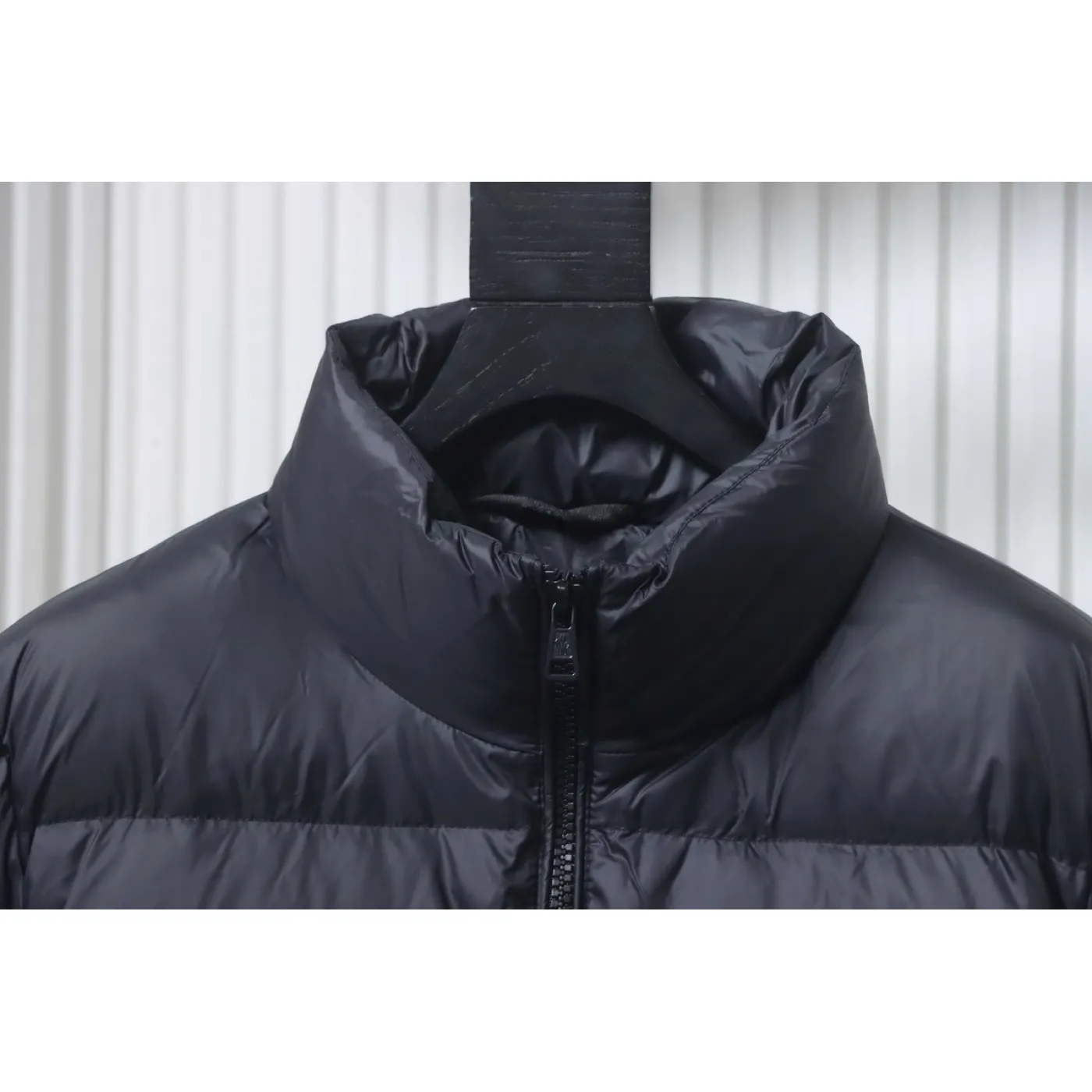 Moncler Logo Patch Zippered Stand-up Collar Black Down Jacket