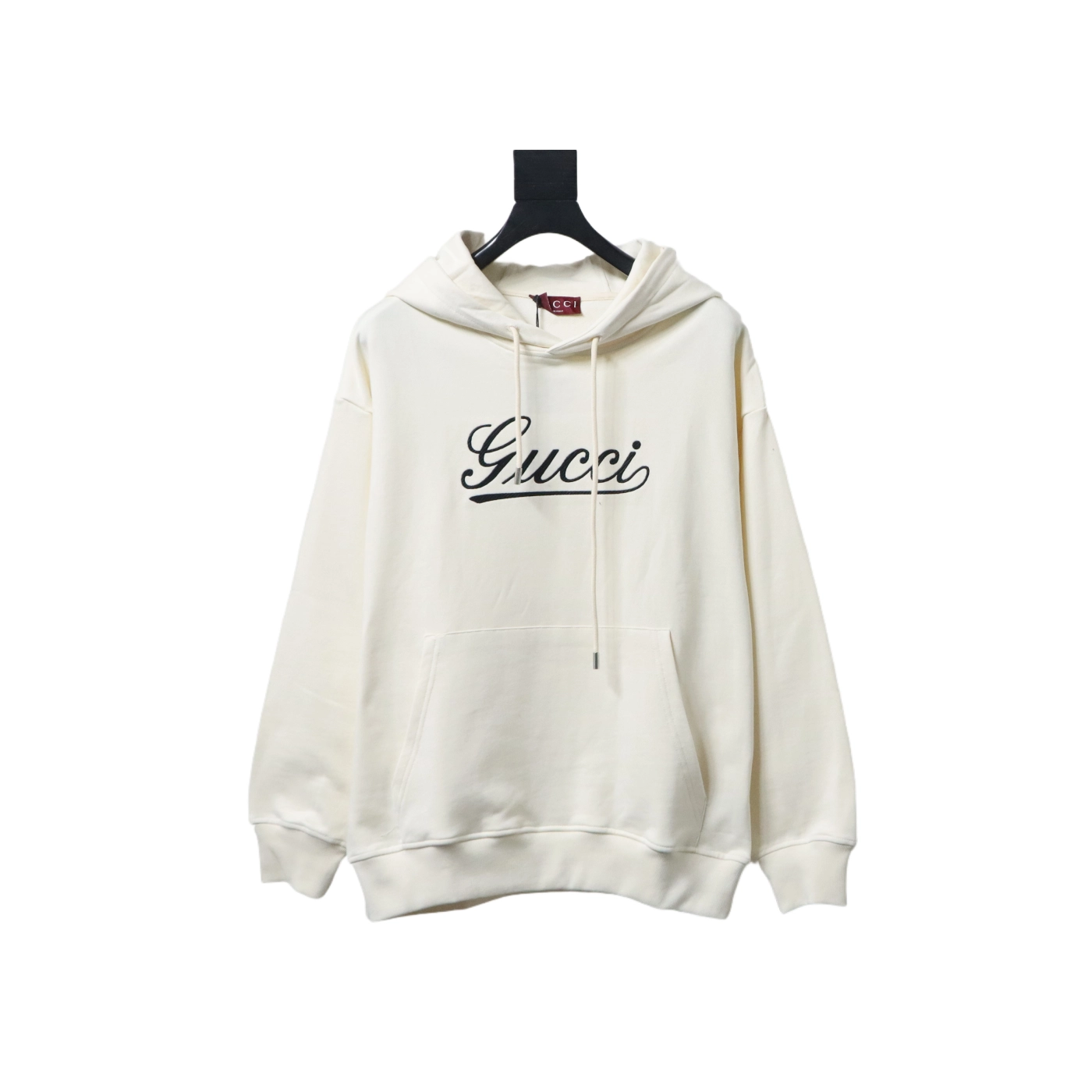 Gucci Musical Note Signature Logo Letter Embroidered Hoodie Apricot
